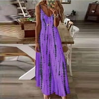 Sundress на Bazyrey за жени ежедневни рокли без ръкави женски раирани V-образни рокли Purple 5xl