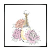 Дизайнарт 'букет цветя и парфюм бутилка и' традиционна рамка платно стена арт принт