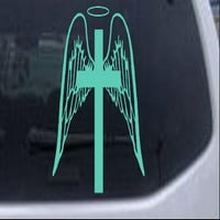 Ангелски крила кръст хало Кристиан Декал кола или камион прозорец лаптоп стикер стикер мента 6 инча 5.8 в