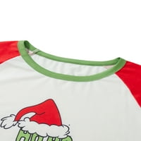 Коледа семейство Пижами съвпадение комплект карикатура печат дълъг ръкав върхове и зелени карирани панталони спално облекло