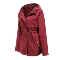 Ежедневно палто за жени - твърди дъжд яке външни Якета Водоустойчив качулка дъждобран Ветроупорен Вино М