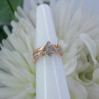 Колекция заслепен камък кръгъл бял диамант Маркиз форма Булчински годежен пръстен за жени в 10к Розово злато, размер 7