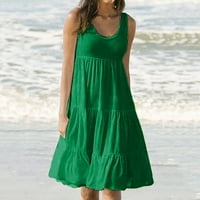 Рокли за жени Clearance Модна почивка лято солиден цвят без ръкави плажни рокля