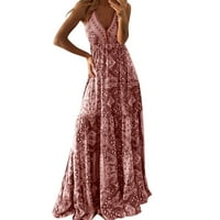 Лятна рокля за жени дамски модни печатни Без ръкави оглавник Макси рокля Бохо Плаж Флорални рокли