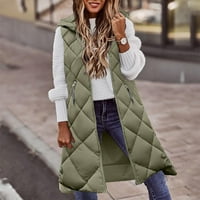 Жени дълго яке надолу ежедневно топло жилетка палто с качулка без ръкави зимно палто