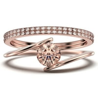 Уникален годежен пръстен, класически сватбен пръстен, две съвпадащи ленти в 10-километрова розова златна лента, подарък за нея, обещаващ пръстен, юбилеен пръстен, комплект Трио пръстен