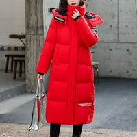 Зимни палта за жени Sawvnm Жените зимни корейски ежедневни удебелени студени доказателства модна дължина на коляното с качулка памучно палто семейни подаръци червено m