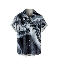 Мъжки копчета мрамориране печат с къс ръкав риза лято стилен вечерен Плаж ежедневна Блуза клирънс върхове