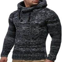 Haite мъже зима дълъг ръкав с качулка пуловер обикновени копчета тънък пуловер термичен плътно цветно плетена качулка тъмно сиво xl