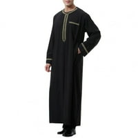 Мъжки мюсюлманска риза Печат Кафтан Ислямски роялти Дубай Роба O-Neck с дълъг ръкав ретро туники Abaya Loose Kandoura Black 3XL