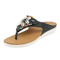 Женски плажни сандали с мъниста черупка джапанки за жени с арка поддръжка Лятна ежедневна бохемска клинова етнически стил чехли