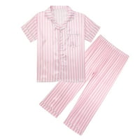 Момчета момичета сатенени пижами комплект коприна pjs с къс ръкав Kids Sleepwear Buttonwear Nightwear 5-14y