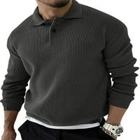 Glonme Buttons джъмперни върхове за мъжки трикотажни дрехи Зимен пуловер Небрежен плетен пуловера тъмно сиво L