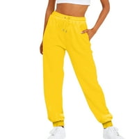 Riforla панталони за жени дами солиден цвят еластична талия небрежно разхлабени крачета суитчъни за жени случайни панталони жълти xxl