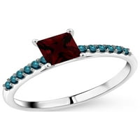 Gem Stone King 1. CT Princess Red Garnet Blue Diamond 10K бял златен пръстен