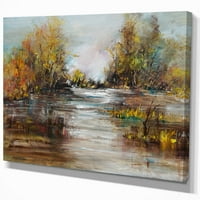 Дървета на езерото Маслено боядисване „Пейзажи за рисуване на печат върху увито платно - бяло