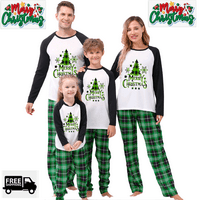 Съответстващи семейни пижами задава коледни pj xmas tree letter print print top and plaid pants jammies sleepwear