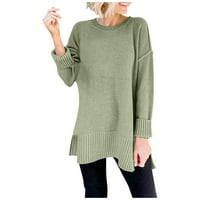 Kali_store от раменния пуловер Женски дълъг ръкав Turtleneck Уютен плетен пуловер Небрежен свободен пуловер джъмперни върхове зелено, S
