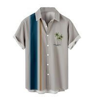 Мъжки плюс размер върхове лятна мода хавайски стил с къс ръкав ежедневни ризи сиво 14