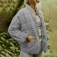 Дамски палта модерни твърди цветови стойки яка памук свободно прилягане с джобове и дълги ръкави ежедневни якета