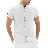 haxmnou мъж през лятото памучно бельо солидно ежедневно плюс размер разхлабена риза мъжки стойка яка с къс ръкав бяла xxl