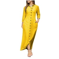 Sundresses for Women Fashion Fashion Ankle-дължина с дължина с дължина V-образна отпечатана ваканция A-Line рокля жълта m
