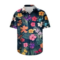 ERNKV Мъжки разпуснати ризи облекло с къси ръкави ризи Лапи пуловер Хавайски плажен бутон Флорални отпечатани тийнейджъри Празник на мода Лятен флот XXXXL