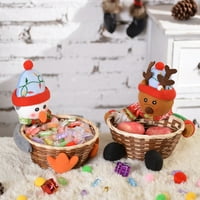 Фарфи бонбони бамбук кошница увеличи атмосферата Коледа стил декорация лек снежен човек бонбони бамбук кошница за подаръци