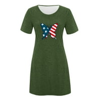 Женски ежедневни летни тениски рокли ден на независимостта с късо ръкав суинг рокля армия зелен размер s