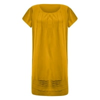 Beeyaso жени кръгла шия къса ръкав летни рокли за жени бръчки люлеещи се ежедневни женски рокли жълти 2xl