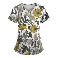 Strungten Women's Floral Printed Short Leade v Top Work Работен униформен джобни топ женски върхове