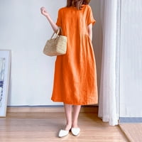 qazqa солидна шия жени ежедневни къси ръкави рокля еластична кръгла рокля талия женска рокля оранжева xl