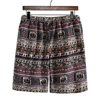 Hanas Men's Sterss Linen Floral Ethnic Shorts плаж сърф гащи панталони ежедневно памук плюс размер свободни панталони кафяви, l