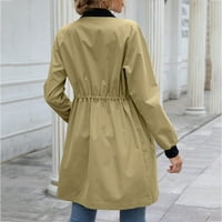 Палта за жени дамски модни твърди бутон Шнур джоб Дълъг ръкав ежедневни палто яке мода зимни палта & яке