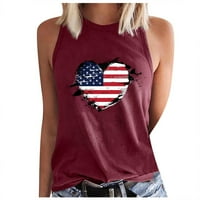 Дамски потници 4-ти юли Ден на независимостта патриотични ризи хлабав годни състезателна жилетка лятна мода сърце американски флаг печат екипаж блуза без ръкави вино ххл