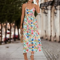Lopecy -Sta Флорални рокли за принт за жени Плъзгащи рокля Лято бяло - XL