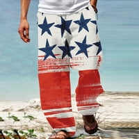 Одеерби Деня на независимост плажни панталони за мъже Лято ежедневни директни панталони модни 3D печат еластична талия панталони червено