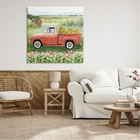 Ступел индустрии страна ферма камион слънчоглед гроздове цъфтят поляна живопис галерия увити платно печат стена изкуство, дизайн от Грейс Поп