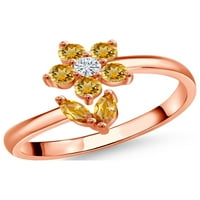 Gem Stone King Keren Hanan Flower Open Ring за жени 0. CT Marquise Yellow Citrine 18K Rose Gold Платен сребърен пръстен