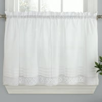 Плисирана плетене на една кука кухня прозорец завеса чифт или престилка Бяло