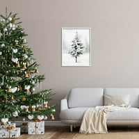 Снежно Коледно Дърво Пейзаж Празник Графика Изкуство Бяла Рамка Изкуство Печат Стена Изкуство