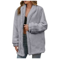 Tking Fashion Women's Eally Winter Fashion Solid Color Loose Fleece Средна дължина Флицето топло палто - XL