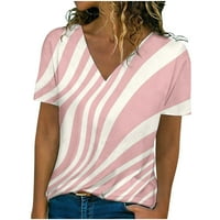 Сладък върховете клирънс за жени лято случайни шарени печатни в врата графични тениски тренировка мека туника блуза лек пуловер отгоре на продажбите Розово ххл