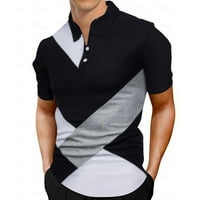 Мъже модни поло ризи с къс ръкав голф поло ризи цветен блок памук топ пачуърк скелет мъжки редовно годни дишащи блузи