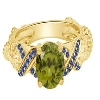 Кръгло рязане симулиран много каменен мулан принцеса годежен сватбен пръстен в 14K жълто злато над стерлингово сребро с размер на пръстена 13.5