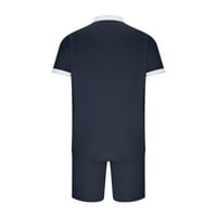 Ecqkame Лято гореща мъжка тениска+къси панталони Комплекти разчистване Мъжки масивен цвят на комплект джобове с цип ший късо ръкав топ къси пантала