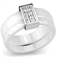 Жени високо полиран пръстен от неръждаема стомана с керамика в бяло - размер 7