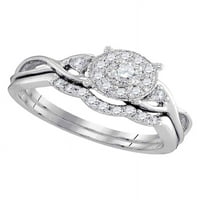 Размер - 10K бял златен кръгъл диамантен клъстер булчински сватбен годежен пръстен лента комплект