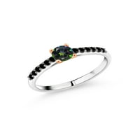 Gem Stone King 0. Ct Green Mystic Topaz Черен диамант 10K бял златен пръстен с розово злато
