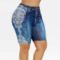 хуаай Мода Дамски Жан-подобни отпечатани висока талия еластични панталони панталони ежедневни панталони за жени сини с
